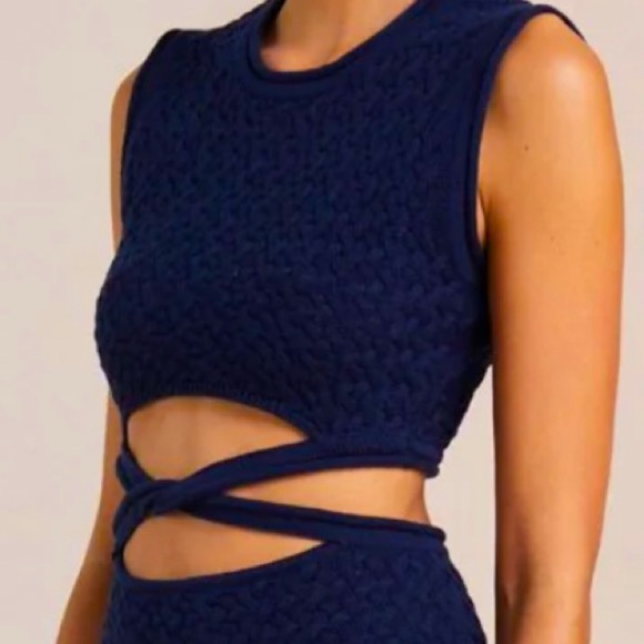 Bec + Bridge x Free People Effie Knit 8M Blue Ink Textured Cutout Mini Dress